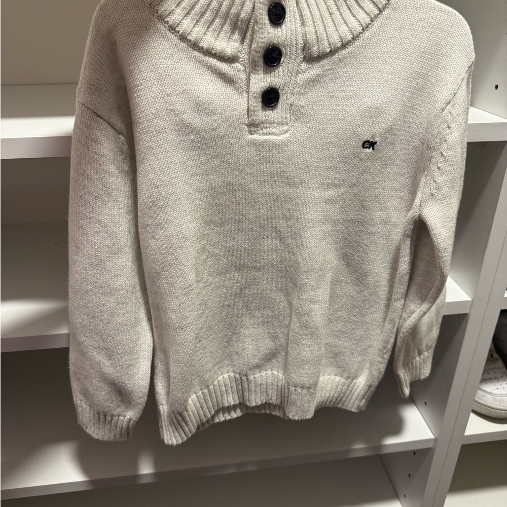 Calvin Klein Kids Cream/Gray Sweater with Button Collar